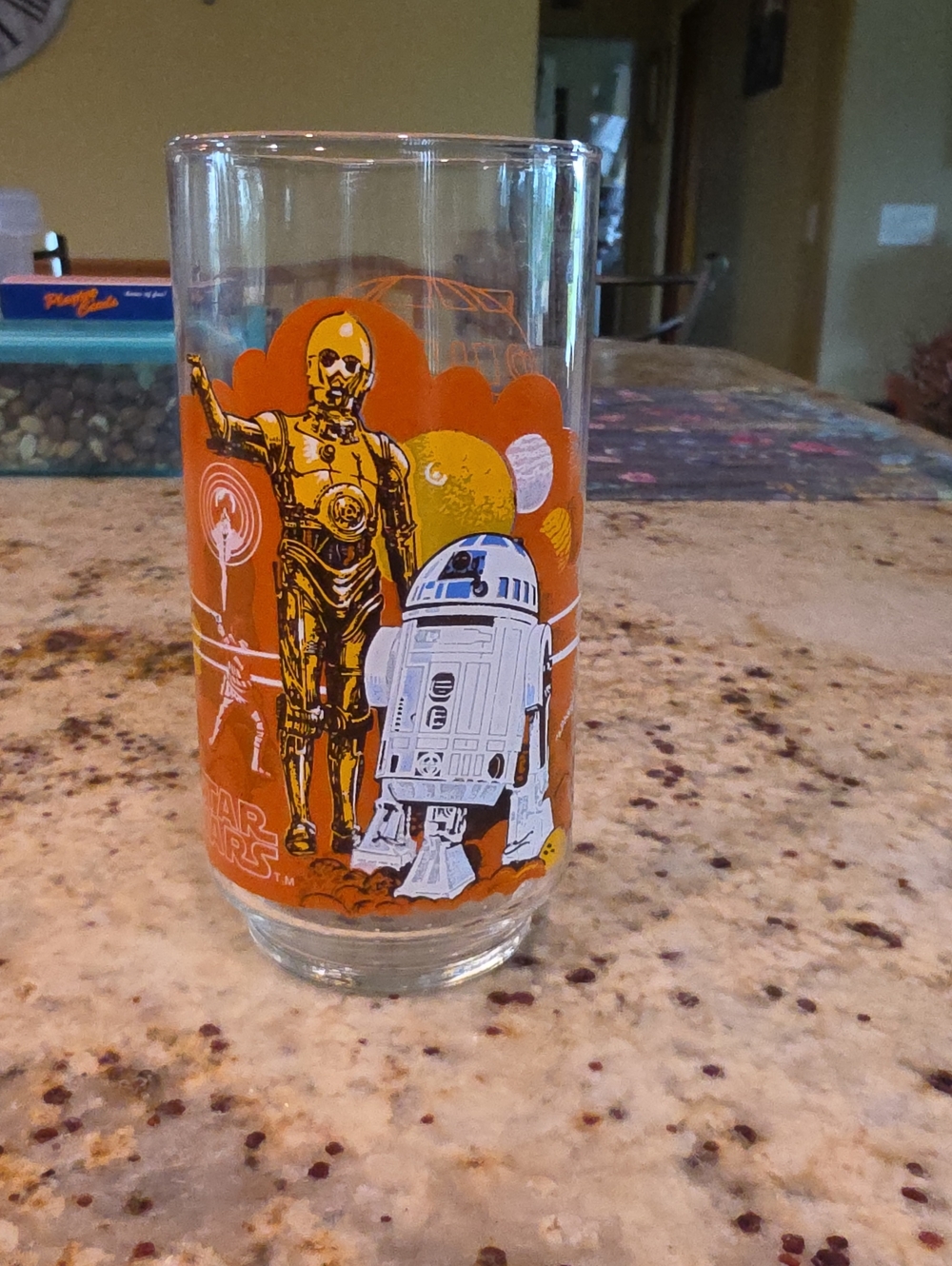 Coca Cola Star Wars Glass with Orange, White, Yellow and Blue Artwork